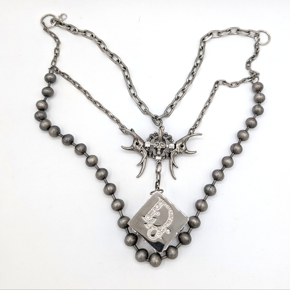Authentic Christian Dior Cube Logo Necklace|Rare Vintage Dior Jewelry| Goth|Y2K - Picture 1 of 13